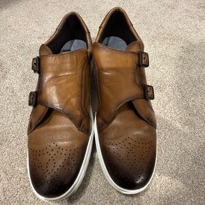 Martin Dingman Brown Leather Double Monk Strap Shoes